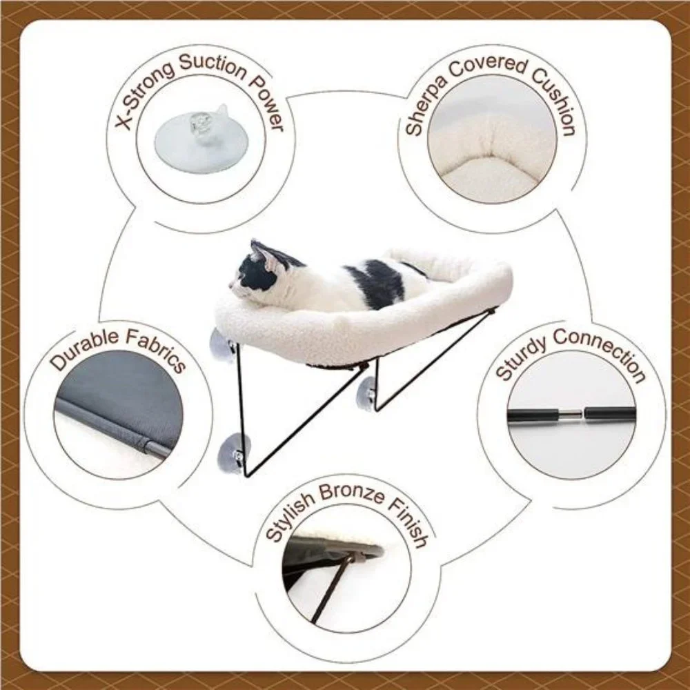 Cat Window Perch-100%Metal Supported from BelowComes with Warm Spacious Pet Bed
